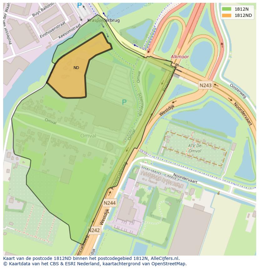 Afbeelding van het postcodegebied 1812 ND op de kaart.