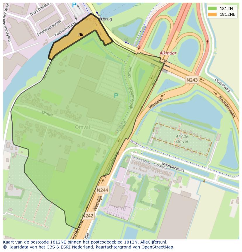 Afbeelding van het postcodegebied 1812 NE op de kaart.