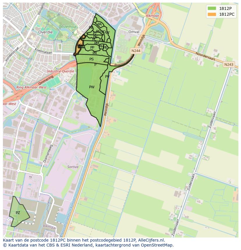 Afbeelding van het postcodegebied 1812 PC op de kaart.