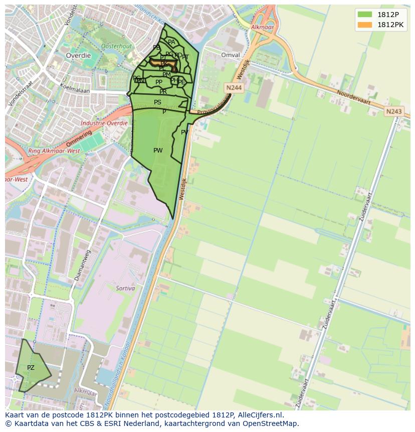 Afbeelding van het postcodegebied 1812 PK op de kaart.