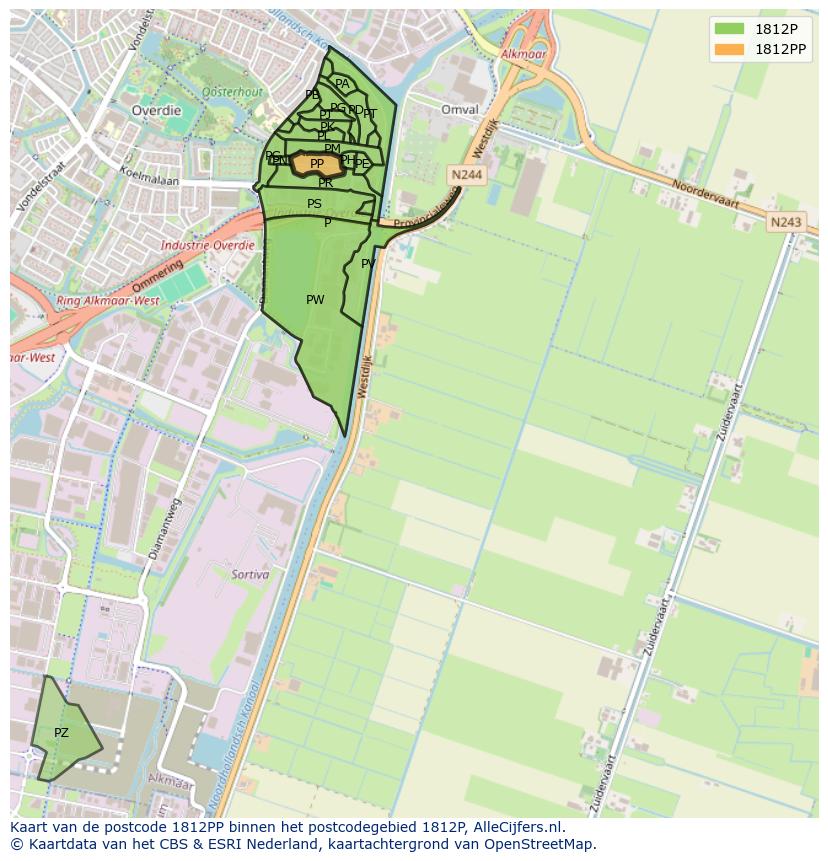 Afbeelding van het postcodegebied 1812 PP op de kaart.