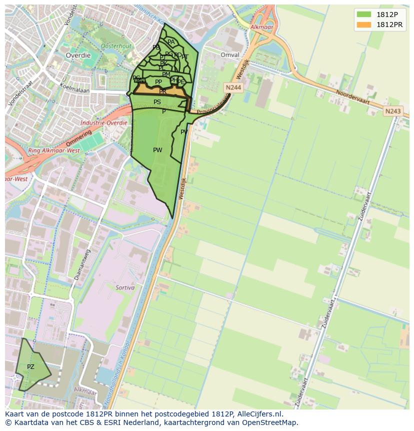 Afbeelding van het postcodegebied 1812 PR op de kaart.