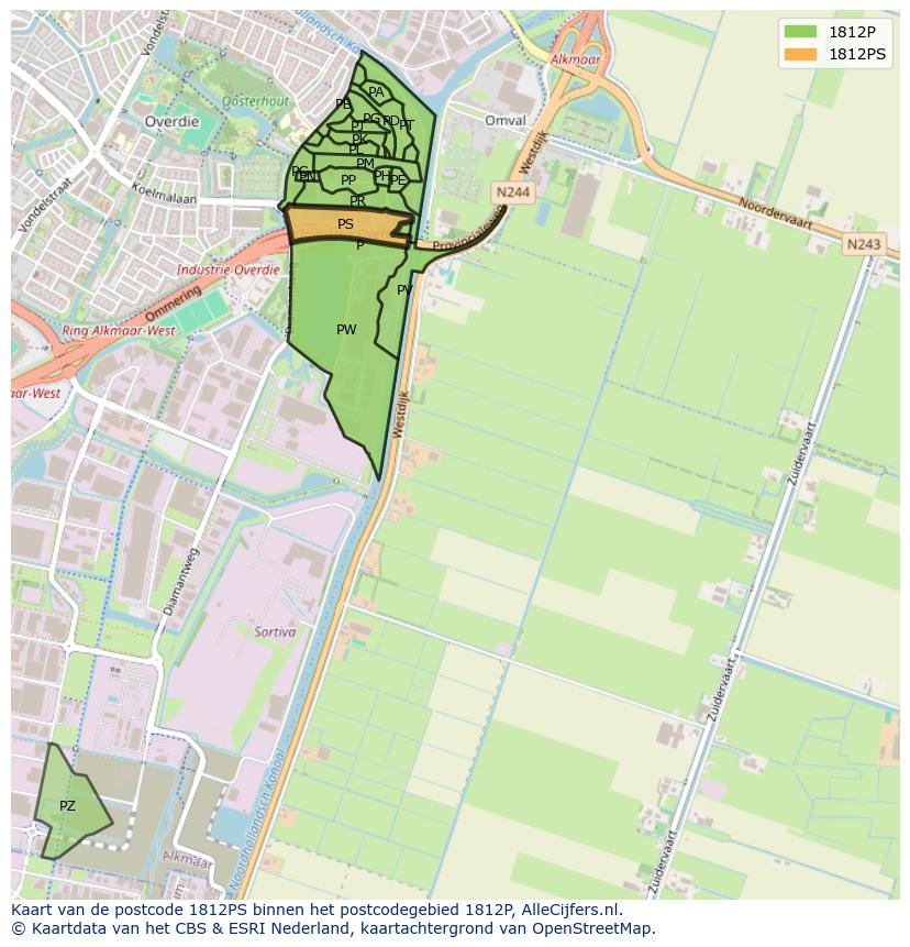 Afbeelding van het postcodegebied 1812 PS op de kaart.