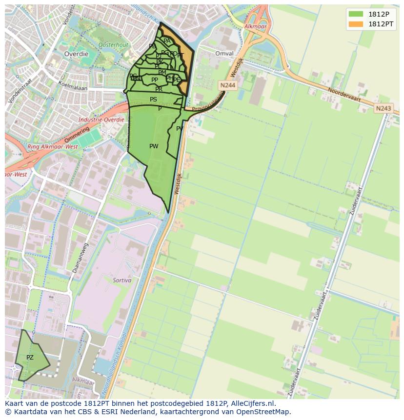 Afbeelding van het postcodegebied 1812 PT op de kaart.