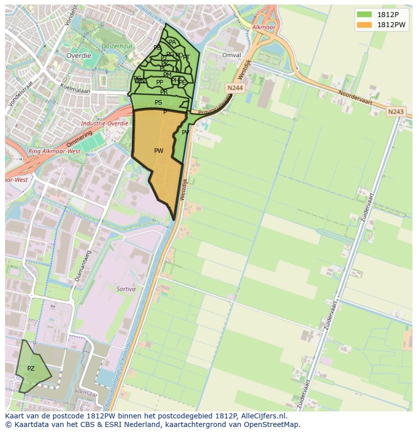 Afbeelding van het postcodegebied 1812 PW op de kaart.