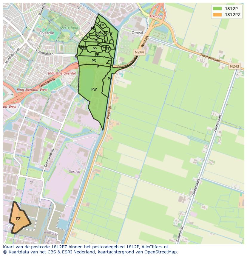 Afbeelding van het postcodegebied 1812 PZ op de kaart.