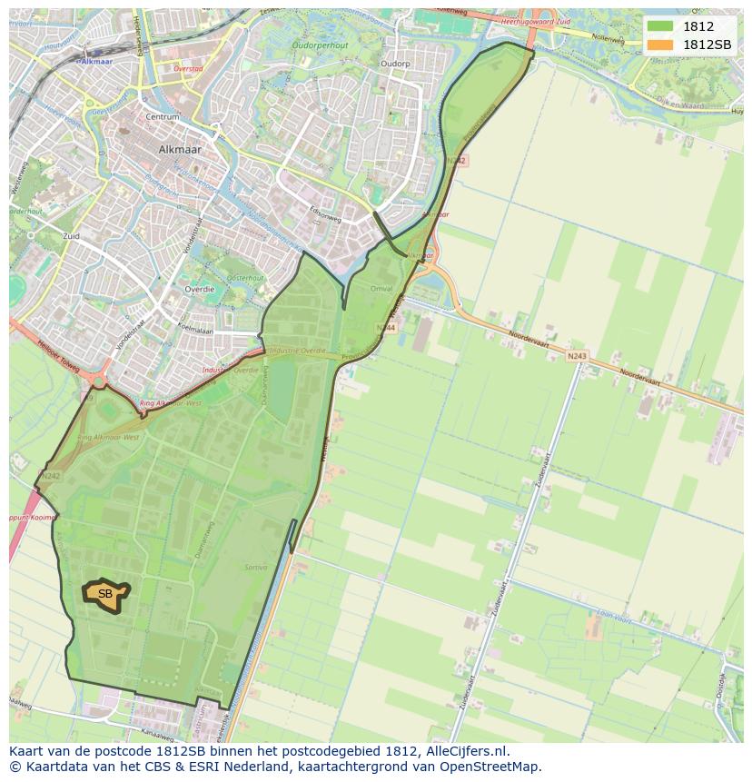Afbeelding van het postcodegebied 1812 SB op de kaart.
