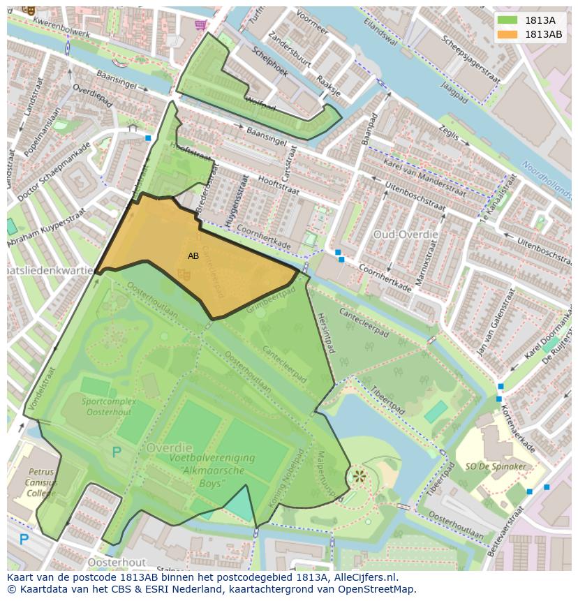 Afbeelding van het postcodegebied 1813 AB op de kaart.