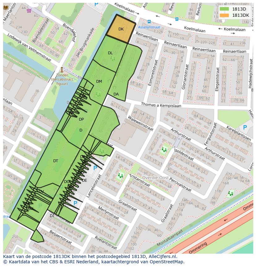 Afbeelding van het postcodegebied 1813 DK op de kaart.