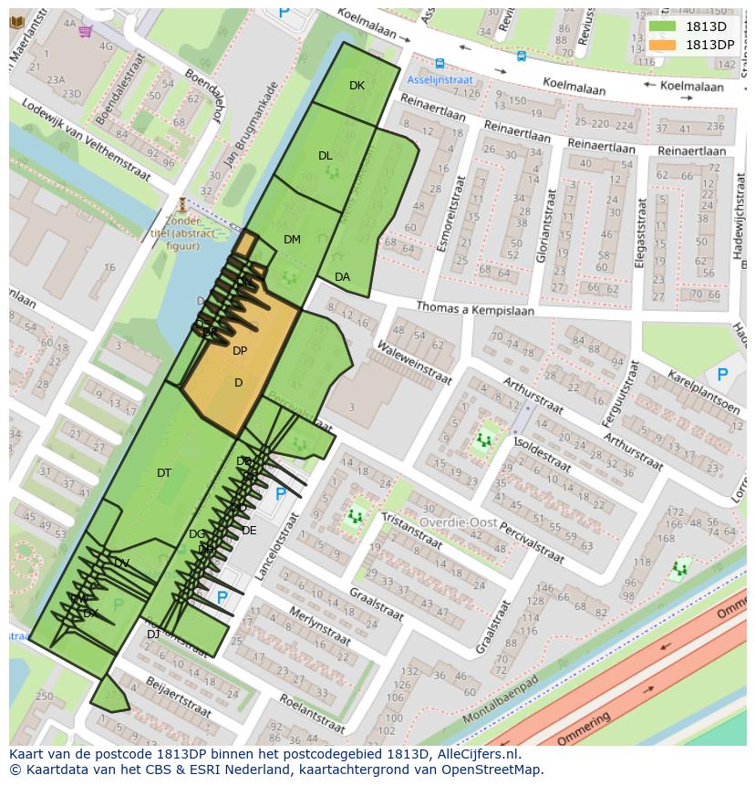 Afbeelding van het postcodegebied 1813 DP op de kaart.