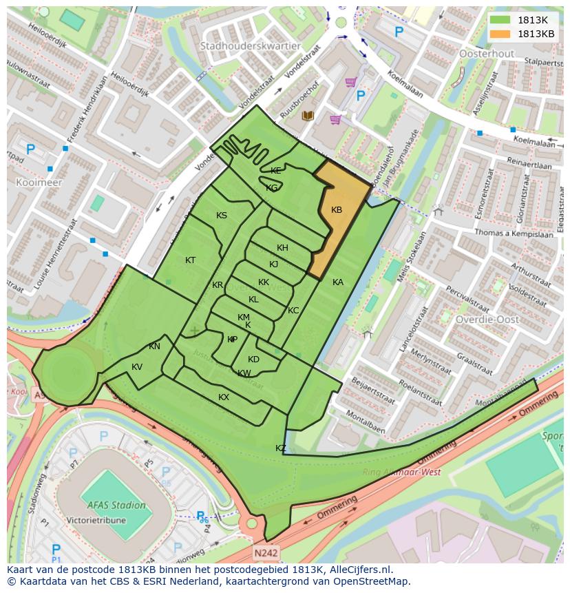 Afbeelding van het postcodegebied 1813 KB op de kaart.