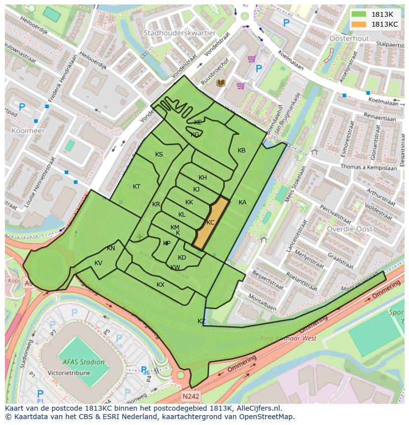 Afbeelding van het postcodegebied 1813 KC op de kaart.