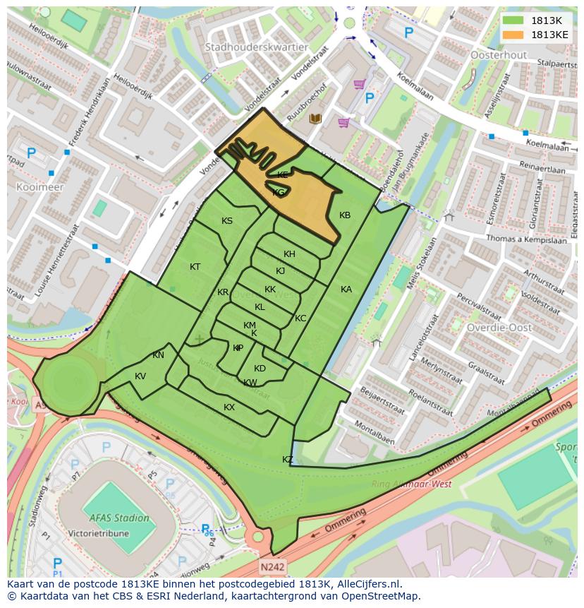 Afbeelding van het postcodegebied 1813 KE op de kaart.