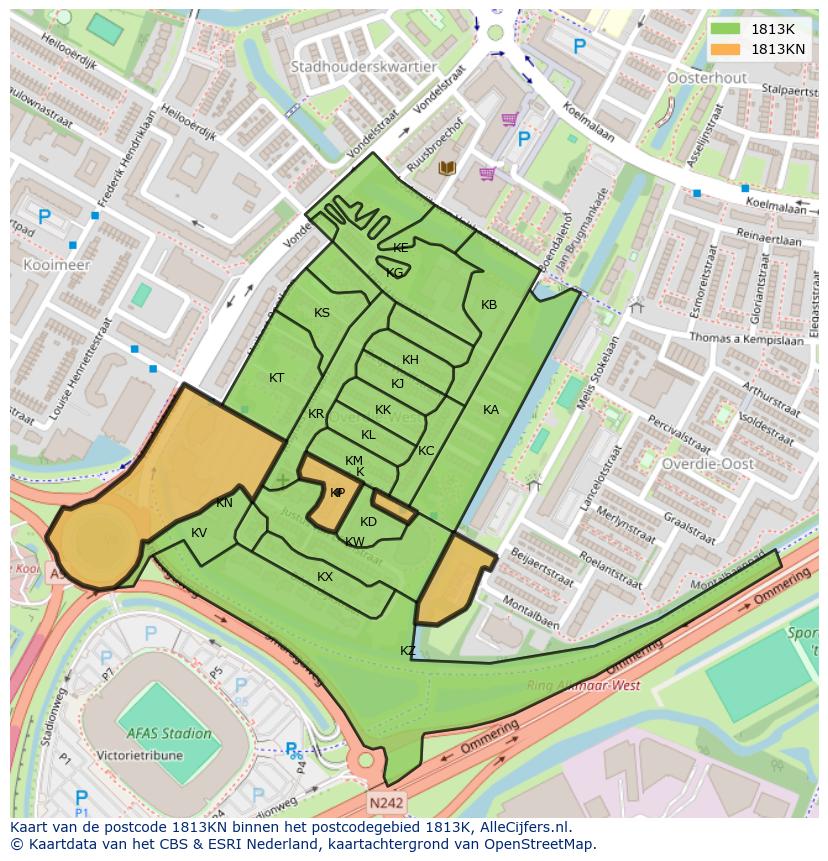 Afbeelding van het postcodegebied 1813 KN op de kaart.