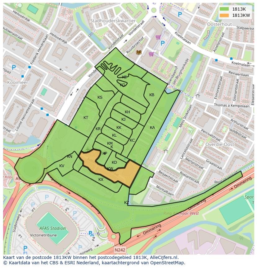 Afbeelding van het postcodegebied 1813 KW op de kaart.