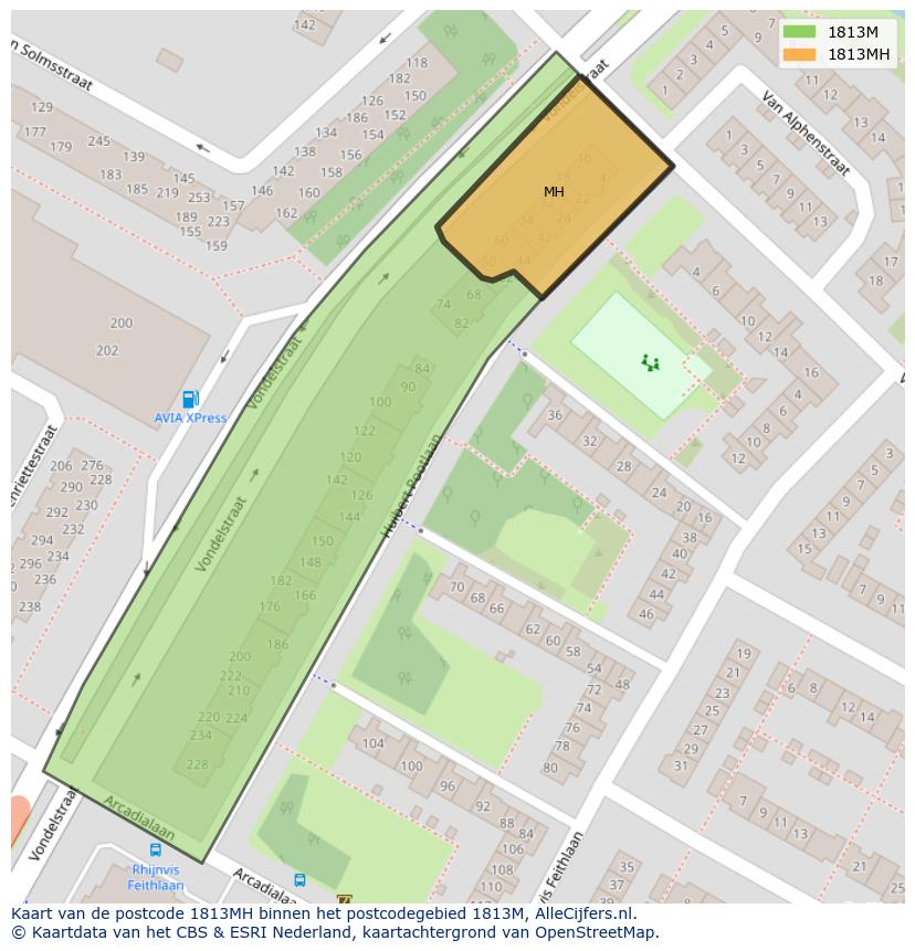 Afbeelding van het postcodegebied 1813 MH op de kaart.