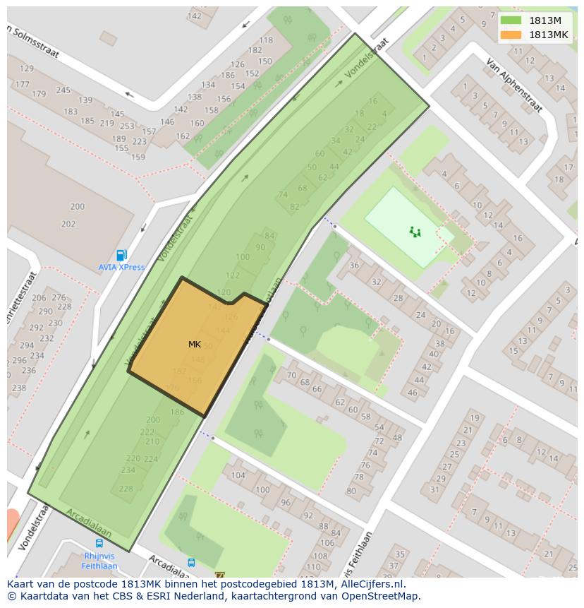 Afbeelding van het postcodegebied 1813 MK op de kaart.