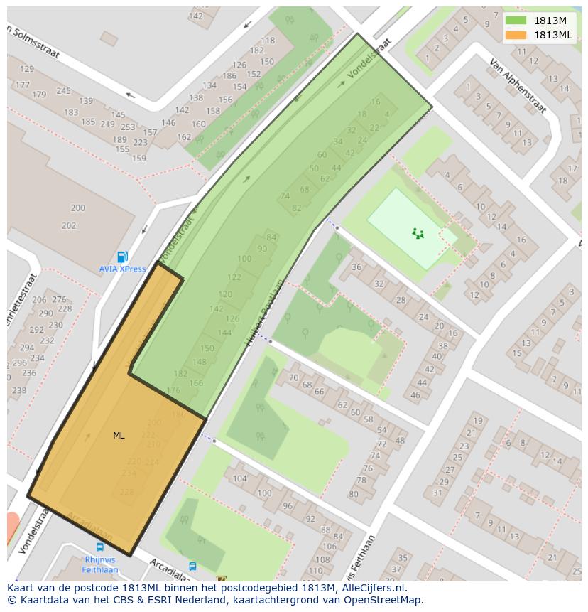 Afbeelding van het postcodegebied 1813 ML op de kaart.