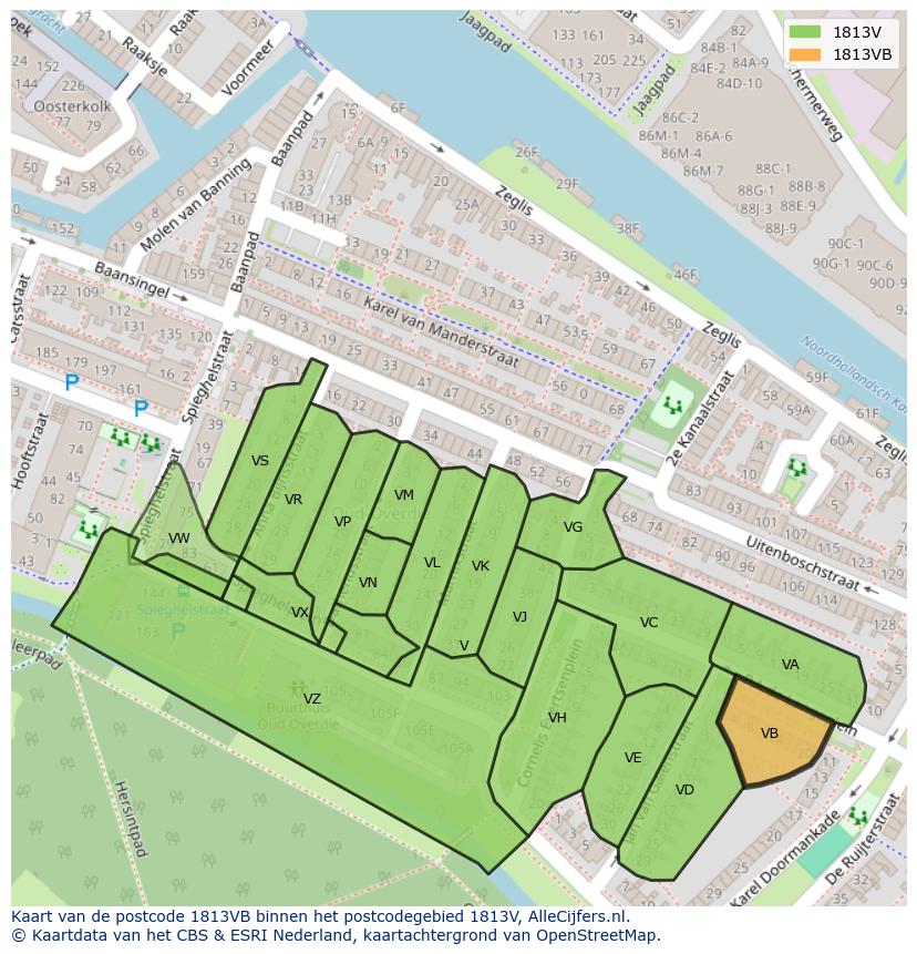 Afbeelding van het postcodegebied 1813 VB op de kaart.