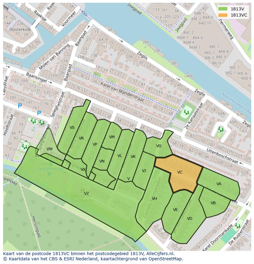 Afbeelding van het postcodegebied 1813 VC op de kaart.