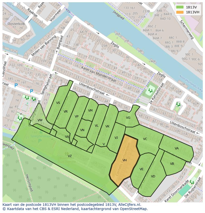 Afbeelding van het postcodegebied 1813 VH op de kaart.