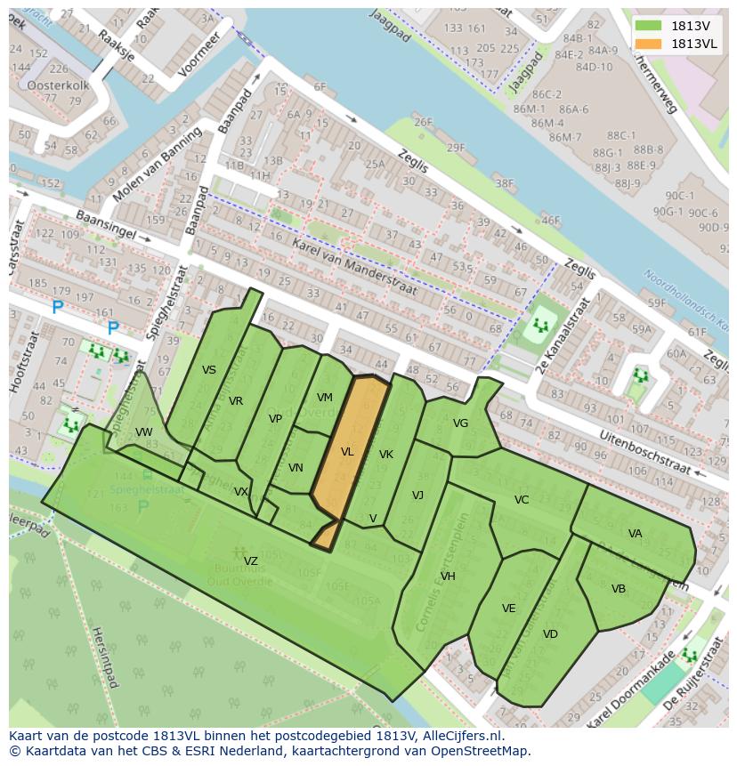 Afbeelding van het postcodegebied 1813 VL op de kaart.