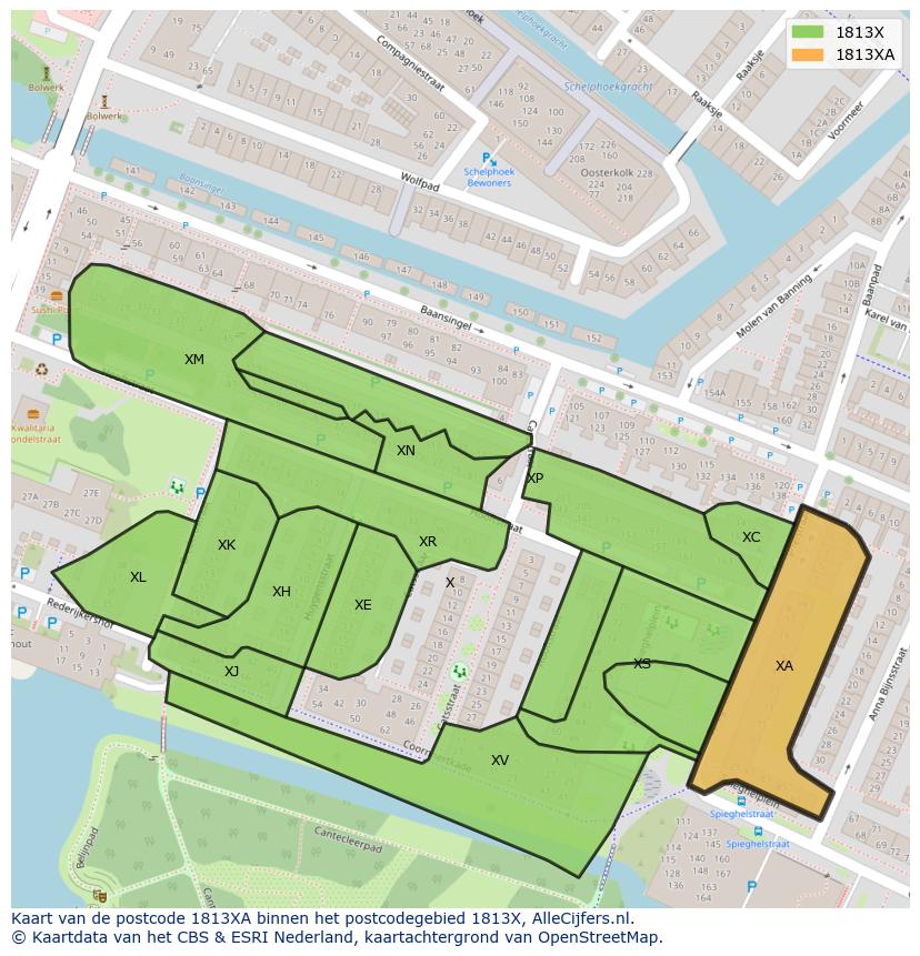 Afbeelding van het postcodegebied 1813 XA op de kaart.