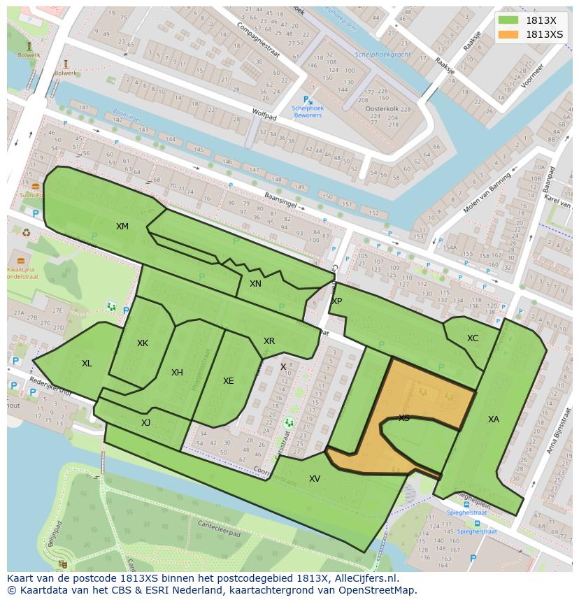 Afbeelding van het postcodegebied 1813 XS op de kaart.