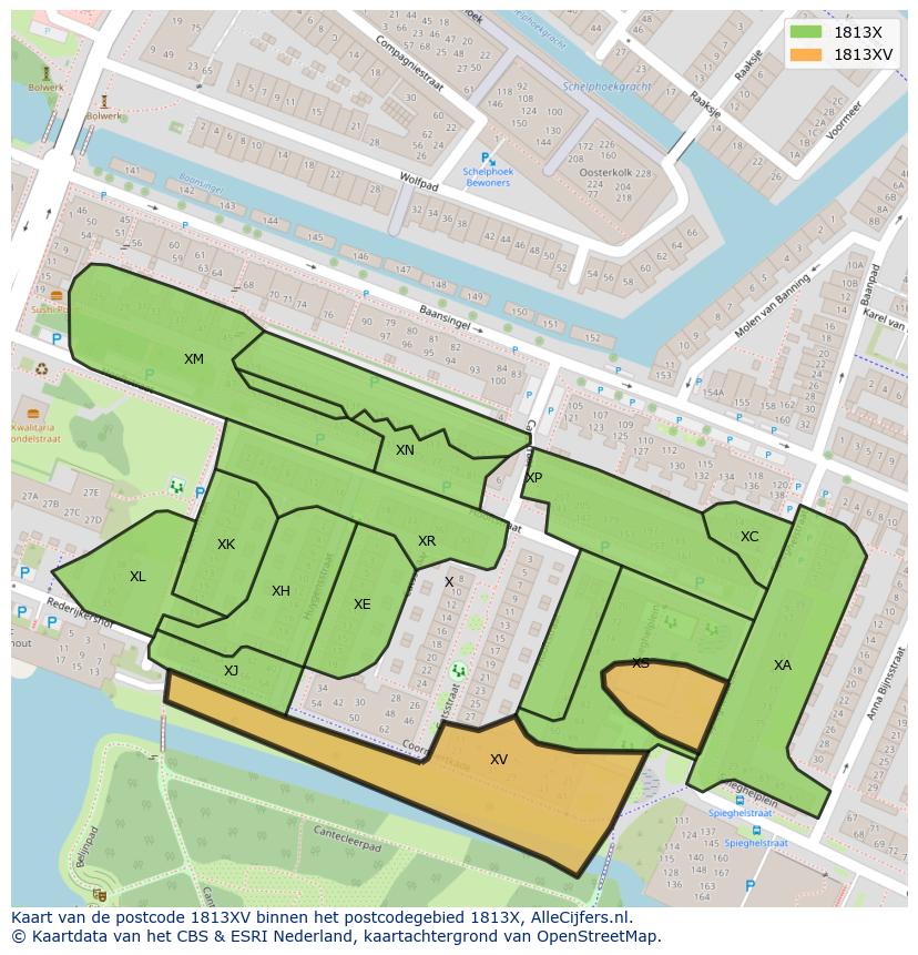 Afbeelding van het postcodegebied 1813 XV op de kaart.