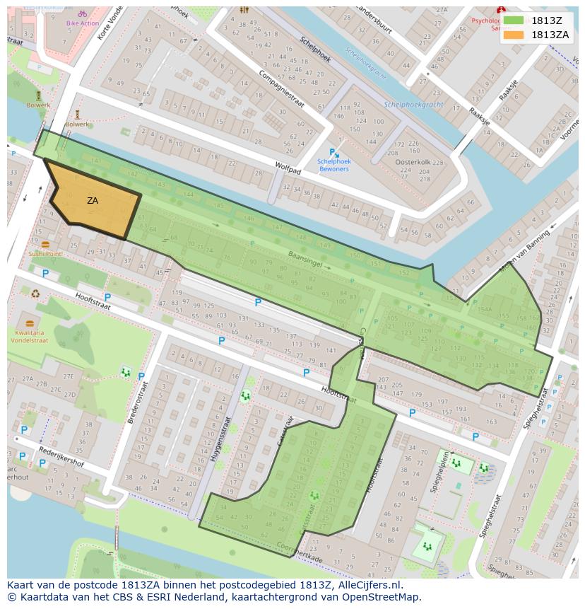 Afbeelding van het postcodegebied 1813 ZA op de kaart.
