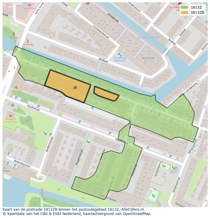 Afbeelding van het postcodegebied 1813 ZB op de kaart.