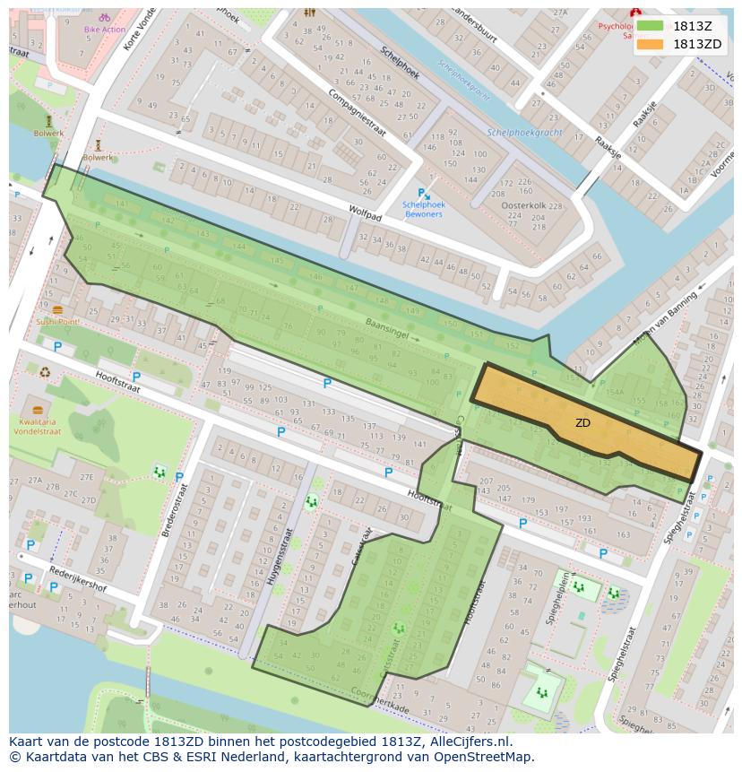 Afbeelding van het postcodegebied 1813 ZD op de kaart.