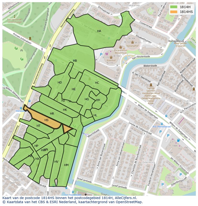 Afbeelding van het postcodegebied 1814 HS op de kaart.