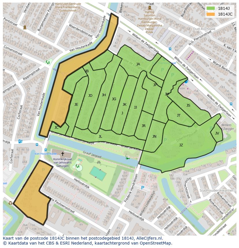 Afbeelding van het postcodegebied 1814 JC op de kaart.