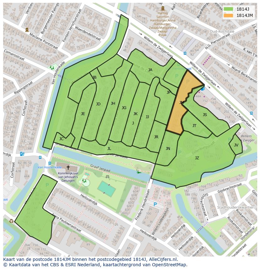 Afbeelding van het postcodegebied 1814 JM op de kaart.