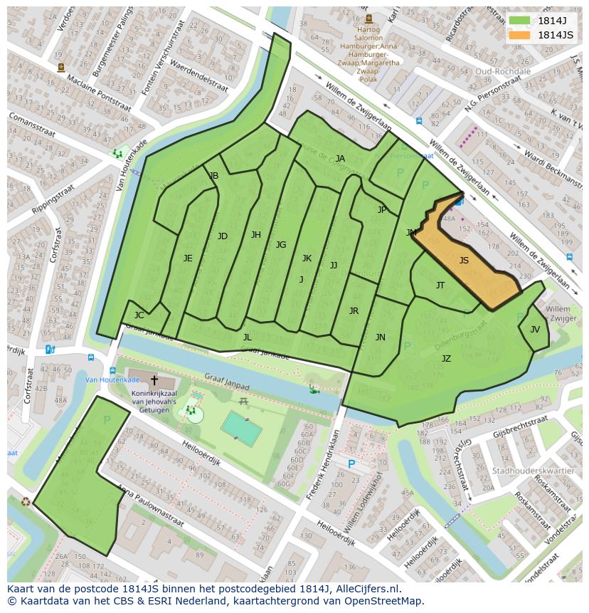 Afbeelding van het postcodegebied 1814 JS op de kaart.