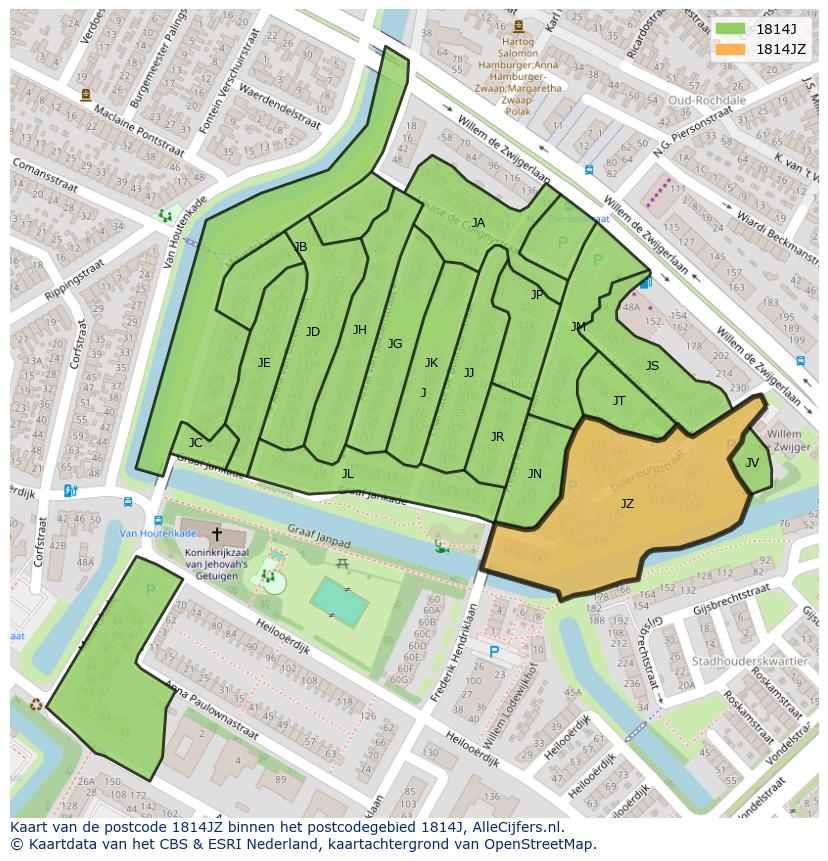 Afbeelding van het postcodegebied 1814 JZ op de kaart.
