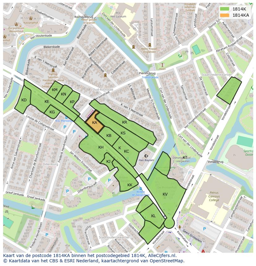 Afbeelding van het postcodegebied 1814 KA op de kaart.