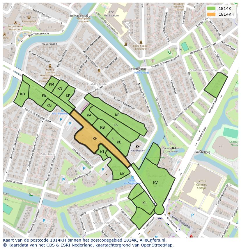 Afbeelding van het postcodegebied 1814 KH op de kaart.