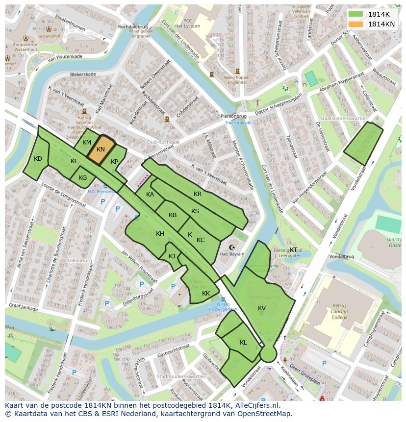 Afbeelding van het postcodegebied 1814 KN op de kaart.
