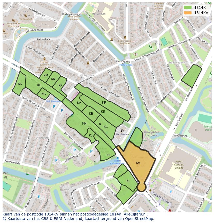 Afbeelding van het postcodegebied 1814 KV op de kaart.