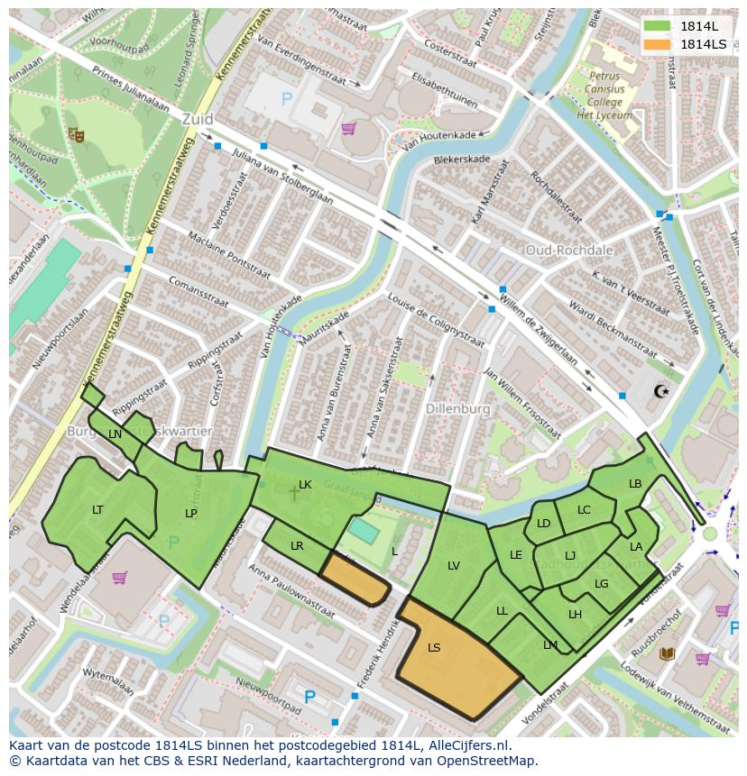 Afbeelding van het postcodegebied 1814 LS op de kaart.