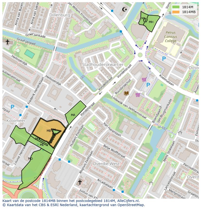 Afbeelding van het postcodegebied 1814 MB op de kaart.