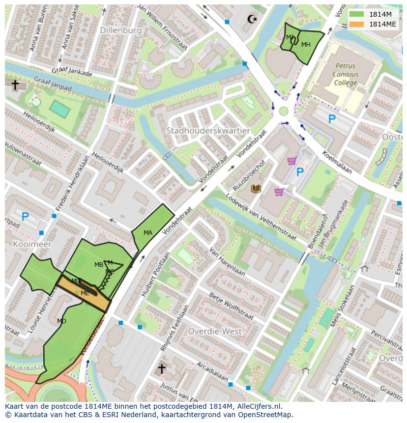 Afbeelding van het postcodegebied 1814 ME op de kaart.