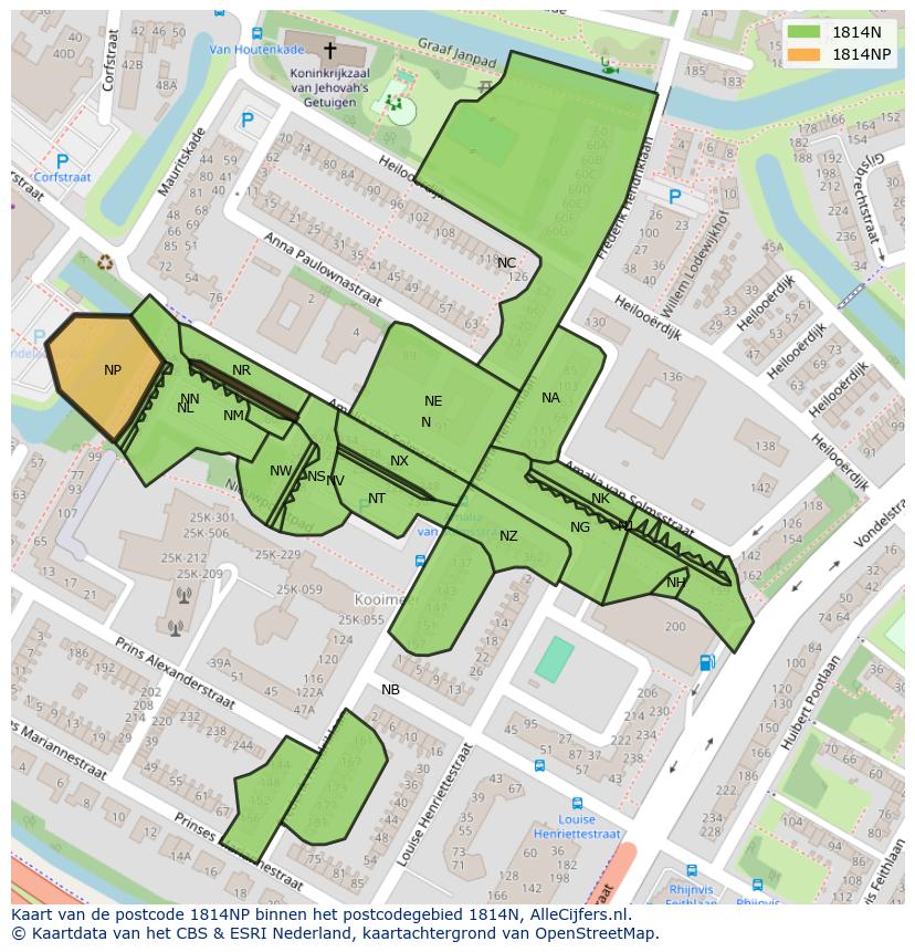 Afbeelding van het postcodegebied 1814 NP op de kaart.