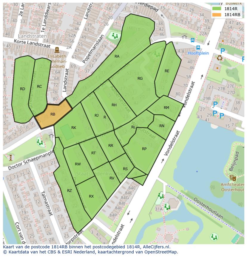 Afbeelding van het postcodegebied 1814 RB op de kaart.