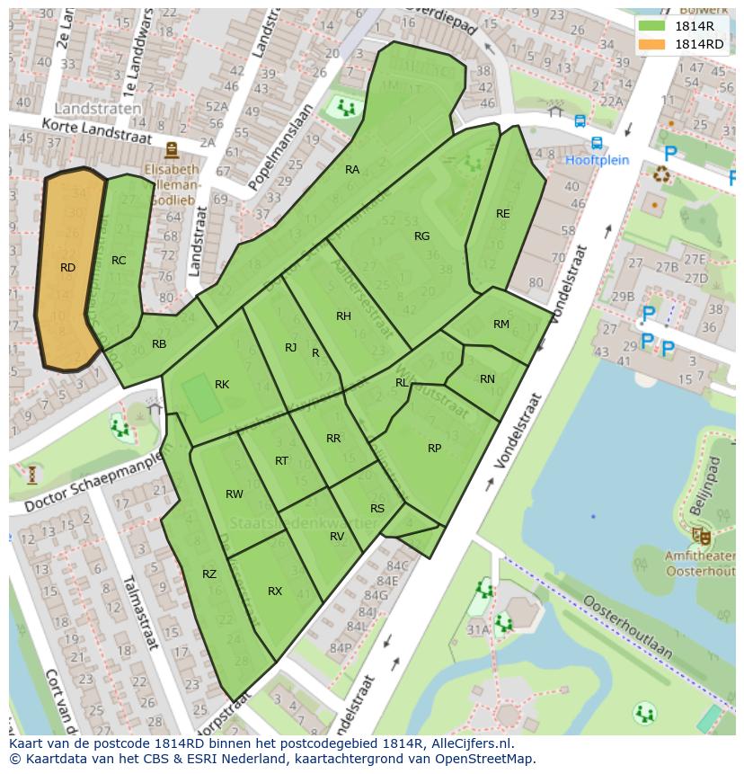Afbeelding van het postcodegebied 1814 RD op de kaart.