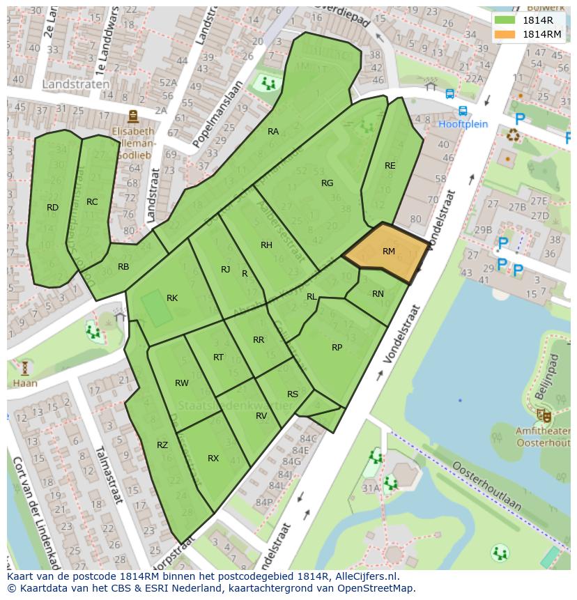 Afbeelding van het postcodegebied 1814 RM op de kaart.