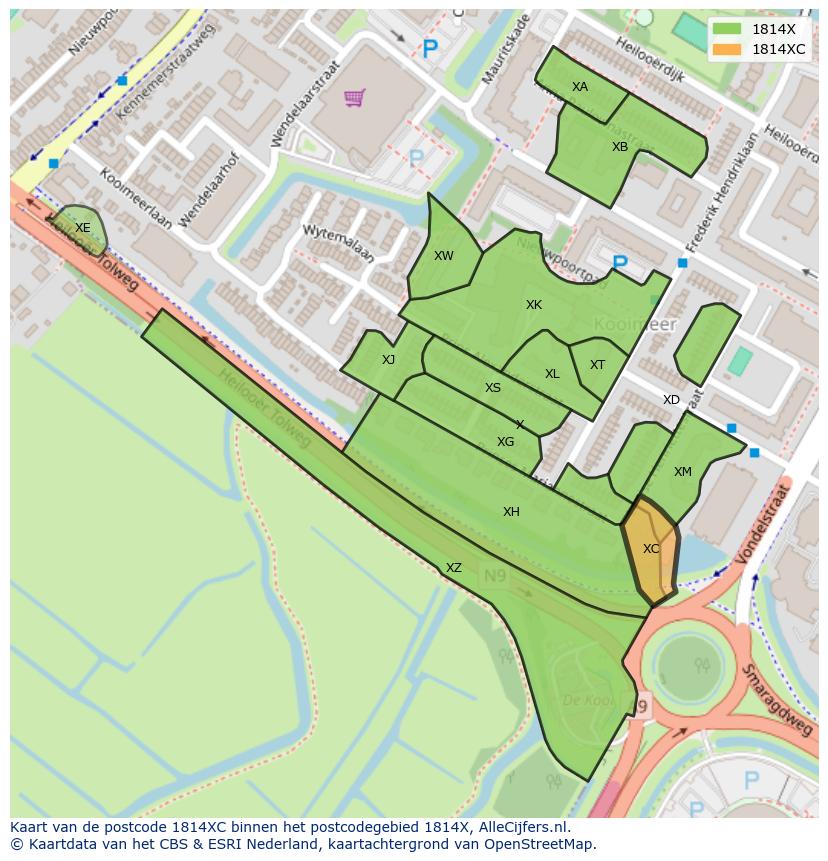 Afbeelding van het postcodegebied 1814 XC op de kaart.