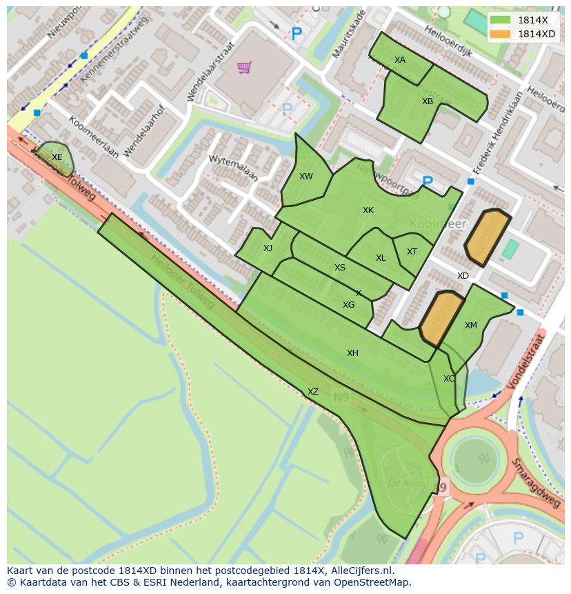 Afbeelding van het postcodegebied 1814 XD op de kaart.